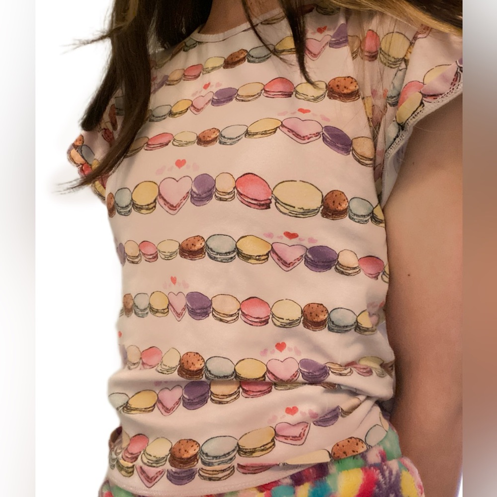 Cute macaron pj top with flared sleeves—perfect for a relaxing summer night
